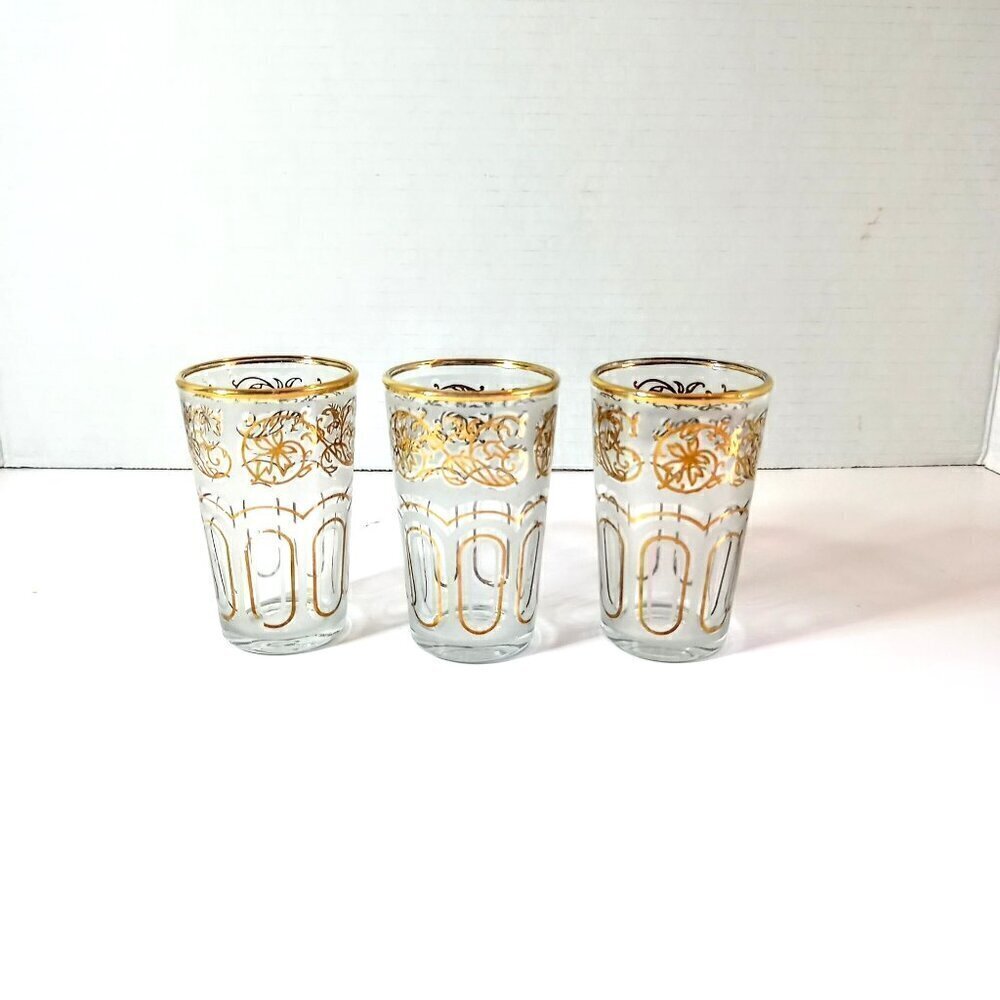 Vtg Fath Moroccan tea glasses white and gold